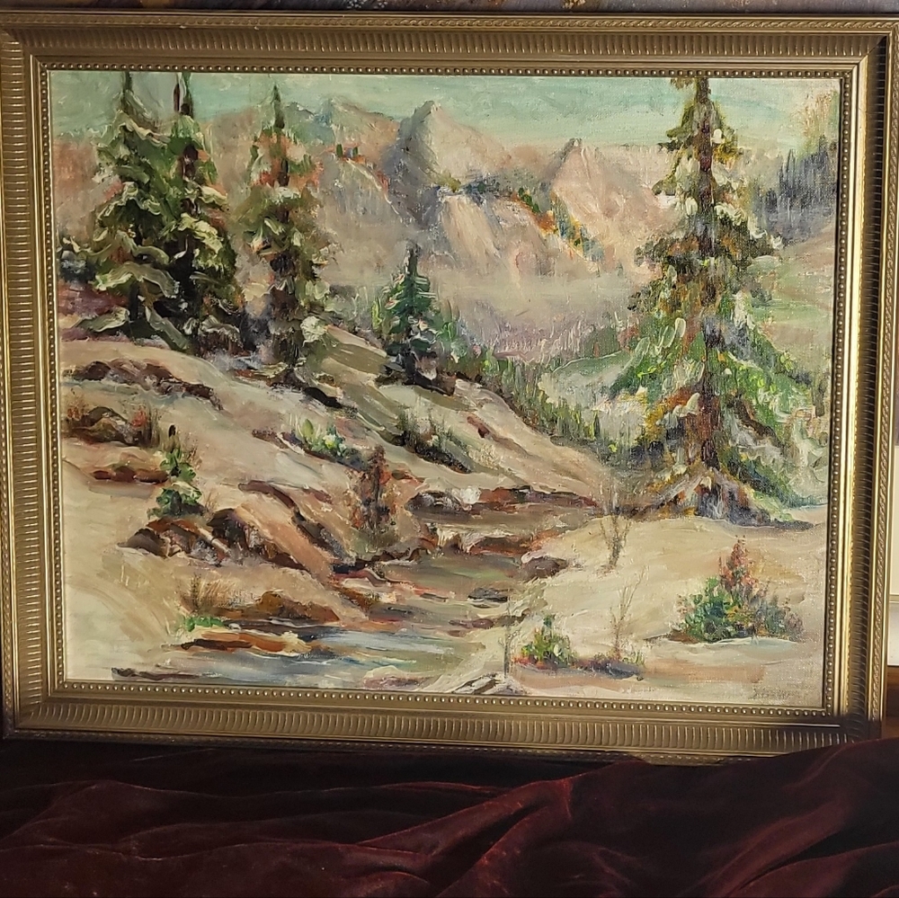 Original Signed Oil On Board Beautiful Impressionist Mountain Scene By S. Coburn
